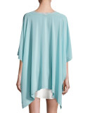 Lace-Trim Jersey Robe, French Blue/Beige