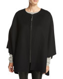 Wool-Blend Cape w/ Fox Fur Collar, Black/Navy
