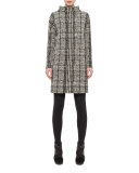 Mock-Neck Houndstooth Sweatshirt Dress, Black/Cream