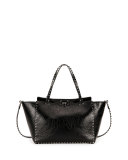 Medium Leather Rockstud Tote Bag, Black