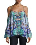 Camilla Embellished Cold-Shoulder Crepe Top, Divinity Dance