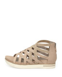 Airy Caged Leather Sneaker, Barley