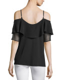 Bella Cold-Shoulder Ruffle Blouse, Black