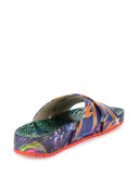 Phoebe Tropical Flat Slide Sandal, Navy/Green