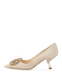 Jewel-Medallion Suede Pump, Quartz (Quarzo)