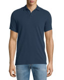 Johnny-Collar Pique Polo Shirt, Navy