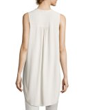 Sleeveless Silk Crepe Boyfriend Top, Bone