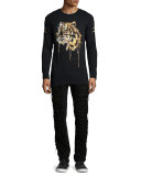 Distressed Slim-Fit Over-Dyed Denim Jeans, Black