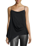 Irina Draped Stretch Silk Tank, Black