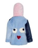 Hooded Colorblock Faux-Fur Coat, Blue, Size 2-12