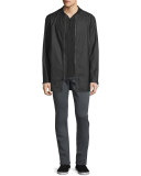 Linen-Blend 3/4-Length Zip-Up Jacket, Black