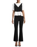 Stretch-Knit Wide-Leg Pants, Black