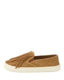 Fria Fringe Suede Slip-On Sneaker, Raw Umber