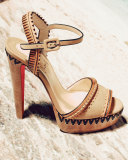 Trepi Leather 140mm Red Sole Sandal, Cognac