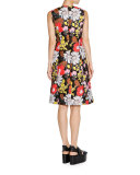 Floral-Jacquard Sleeveless Dress, Black/Multi