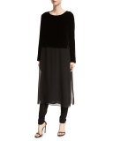 Washable Velvet Long-Sleeve Duster Dress