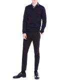 Melange Ankle-Zip Biker Pants, Black