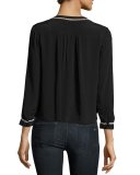 Nana Pintuck Shirt with Contrast Stitching, Black 