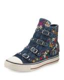 Virtu Embroidered Denim High-Top Sneaker, Blue
