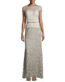 Cap-Sleeve Lace Column Gown