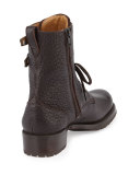 Double-Buckle Leather Combat Boot, Brown