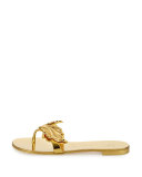 Wings Metallic Flat Thong Sandal, Oro