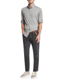 Long-Sleeve Stretch-Knit Shirt, Gray