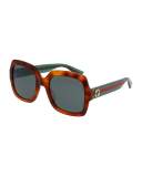 Classic Oversized Rectangular Sunglasses, Havana/Green/Red