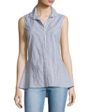 Striped Sleeveless Peplum Shirt, Blue Pattern