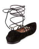 Rockstud Lace-Up Ballerina Flat, Nero