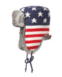 Stars & Stripes Fur-Lined Wool Aviator Hat, Multicolor