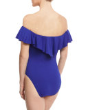 Gypsy Solids Off-the-Shoulder One-Piece Swimsuit, Blue