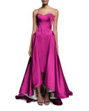 Strapless Pleated High-Low Gown