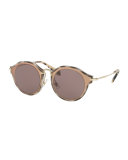 Trimmed Monochromatic Round Sunglasses