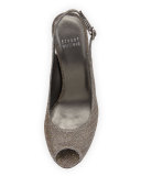 Slinky Glitter Peep-Toe Slingback, Pyrite 