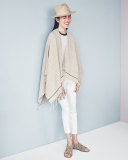 Summer Stripe Cotton Open-Front Poncho, Light Gray