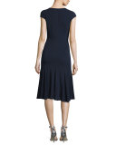 Cap-Sleeve V-Neck Beaded Drop-Waist Cocktail Dress