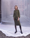 Reversible Cashmere Cape with Brooch, Olive/Taupe