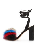 Nicolette Fur Pouf Sandal, Multi/Black