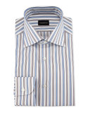 Bold Multicolored Striped Dress Shirt, Blue