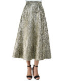 Tinsel-Fringe Full Midi Skirt, Warm Silver