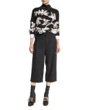 Mid-Rise Monili-Trim Check Culotte Pants, Anthracite