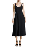 Corset Structured Crepe A-Line Midi Dress, Black