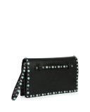 Rockstud Turquoise Medium Flap Clutch Bag, Black
