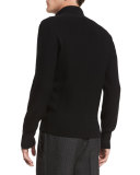 Textured Pique-Stitch Full-Zip Cardigan, Black