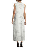 Sleeveless Floral Silk Midi Dress, Charcoal
