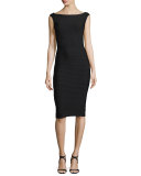 Mid-Length Boat-Neck Bandage Dress, Black