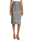 Herringbone Pencil Skirt, Gray/Black