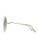 Carlina Metal Oversize Sunglasses, Golden/Green