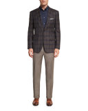 Plaid Two-Button Sport Jacket, Brown